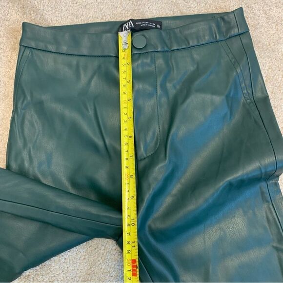 ZARA green faux leather hi-rise zipper hem leggings Sz XS NWT - Picture 12 of 15